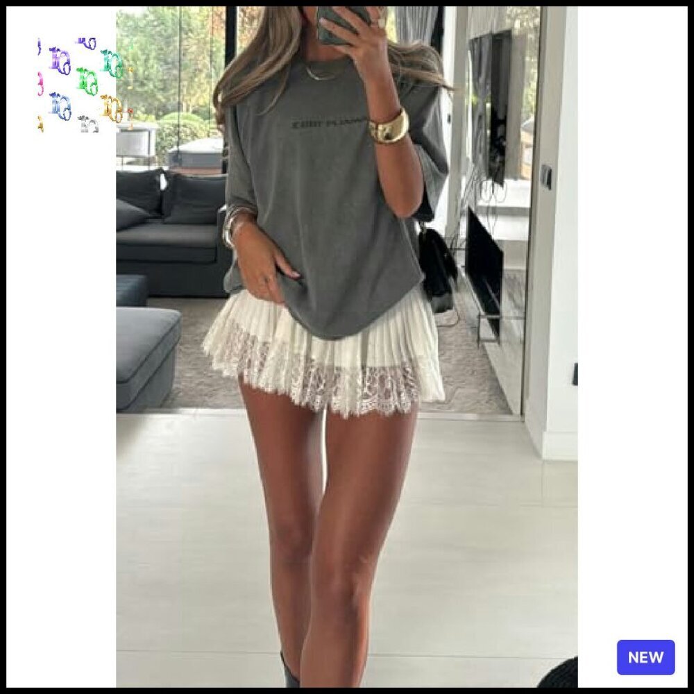 Y2K Lace Trim Half Slip Skirt Sheer Ruffle Pleated Mini Underskirt Extender - Picture 3 of 5